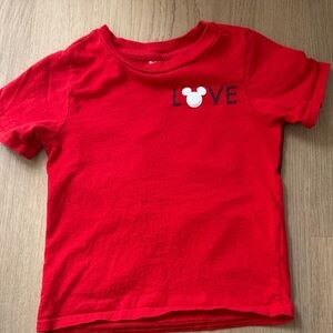Kids Red 'LOVE' Graphic Tee with Mickey Accent